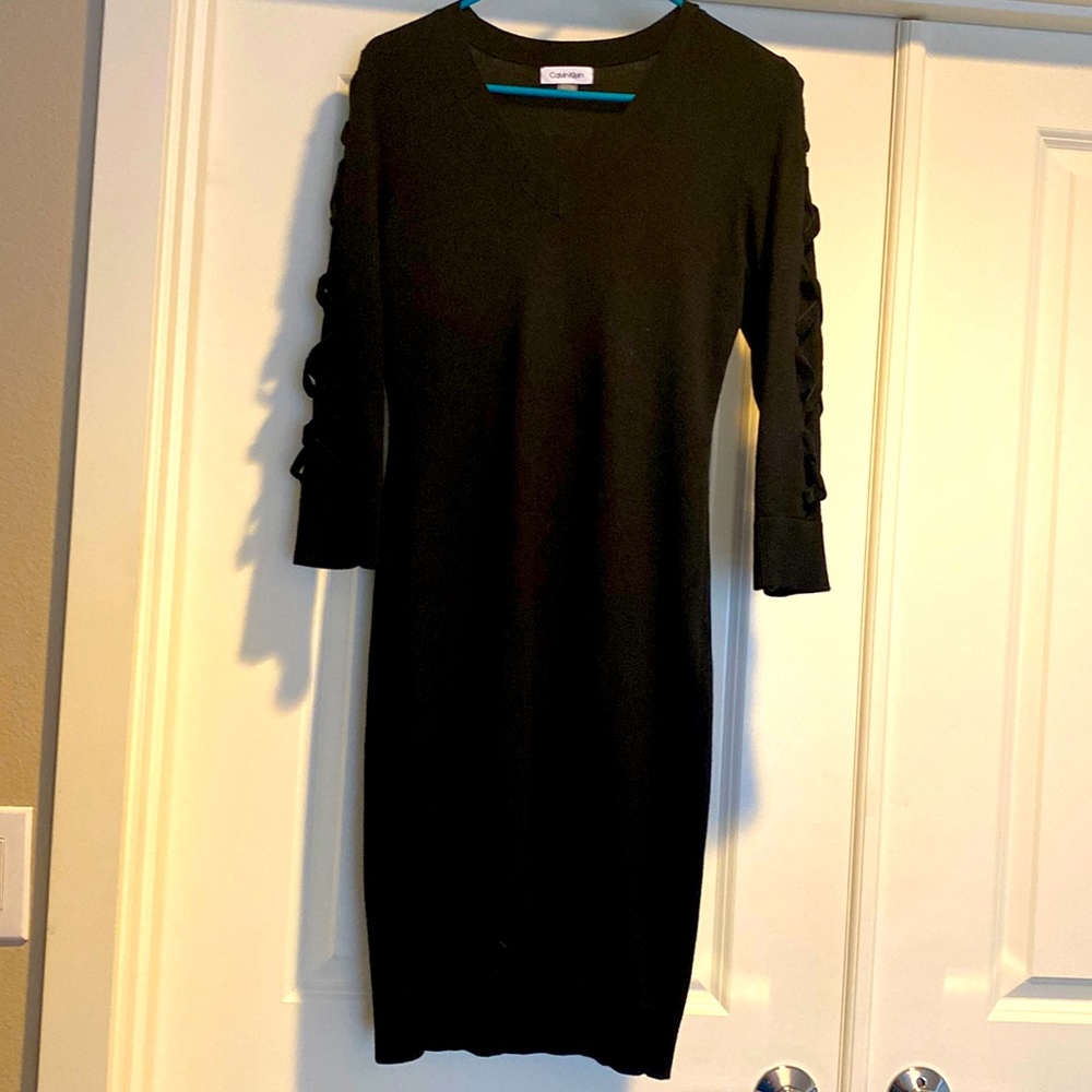 Calvin Klein lace up sleeves sweater dress